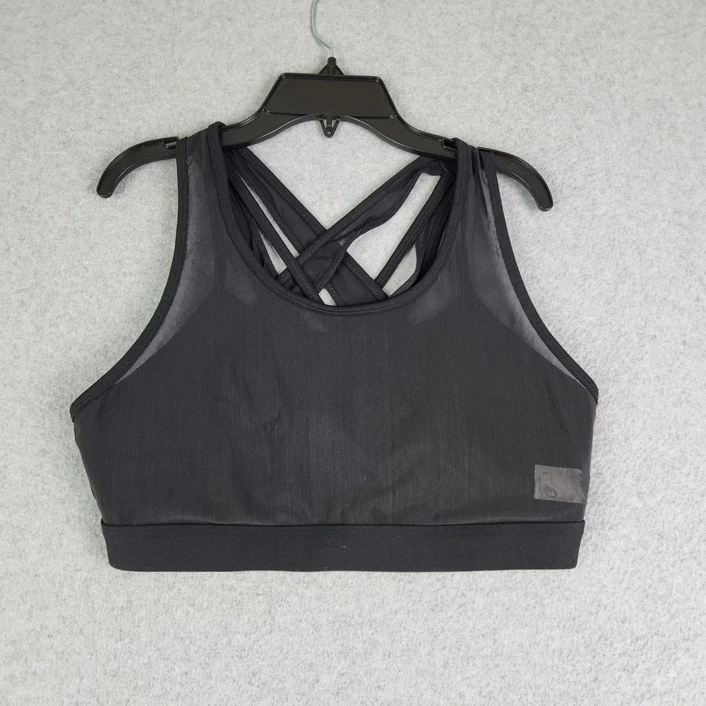Fabletics Sports Bra Womens Large Black Mesh Overlay Gym Workout Crisscross Back